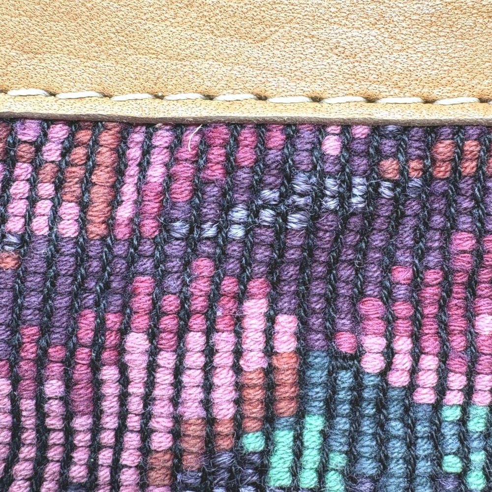 Woven Textile Geometric Wristlet Clutch Bag Zippered Huipil Style Leather Trim - Picture 4 of 9